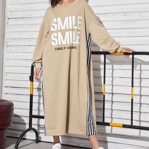Drop Shoulder Graphic Side Stripe Dress